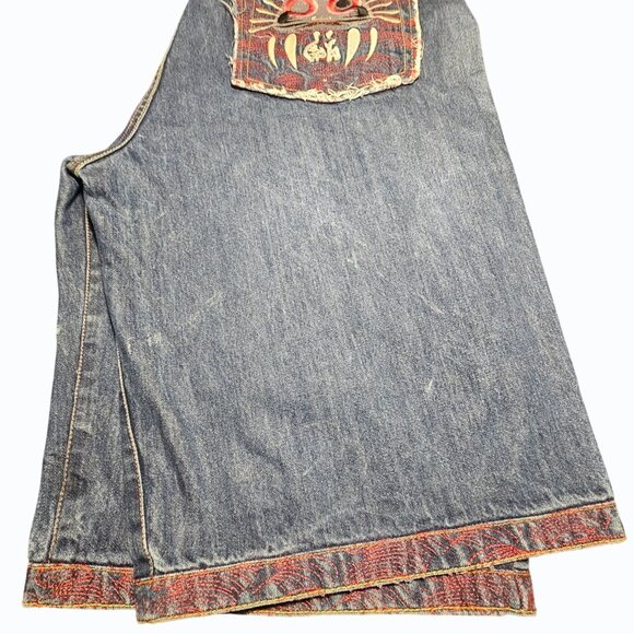 RMC Red Monkey Mens Jean Shorts 38 Denim Button Fly Embroidered Pocket & Hem Y2K - Picture 6 of 16